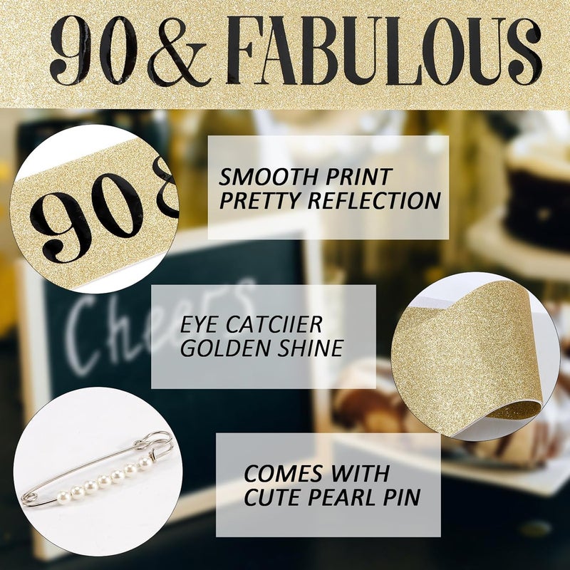 Hapdoo 90th Birthday Decorations for Women, 90th Birthday Sash and Tiara for Women, Happy 90 and Fabulous Birthday Decorations - Image 4